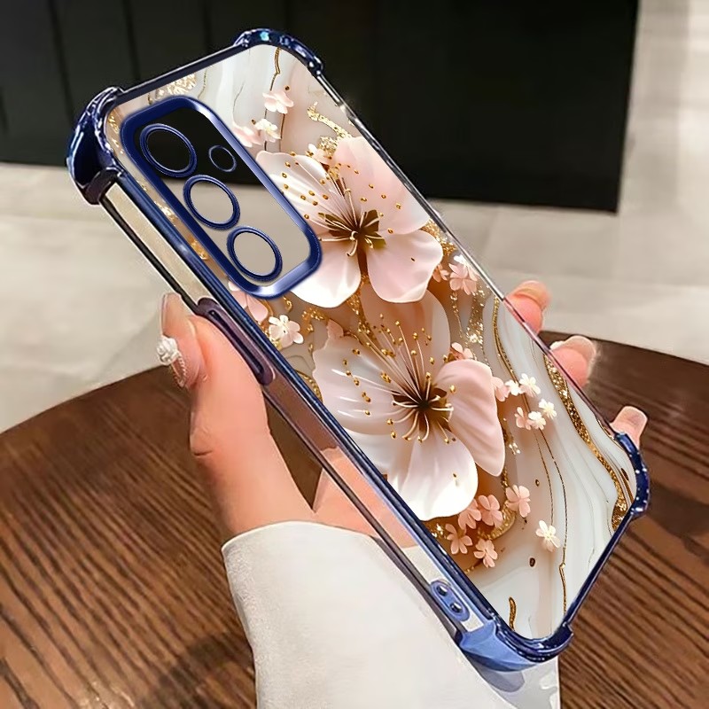 Samsung Galaxy S25 - Gegalvaniseerde bloemen transparante telefoonhoes voor Samsung