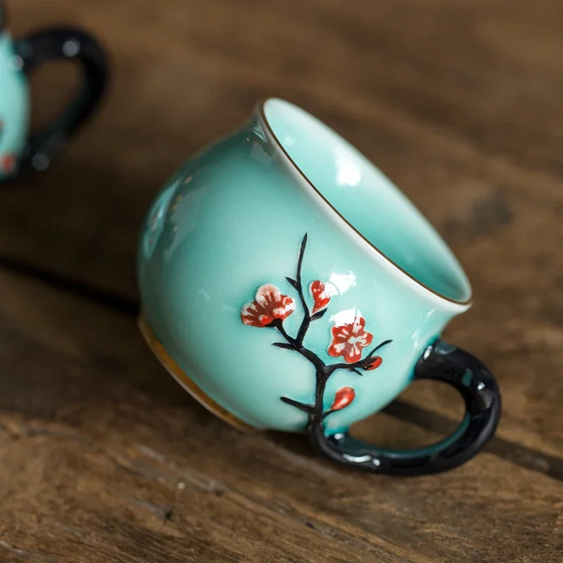 Handmade Ceramic Mug - Chinese handgemaakte pruimpatroon keramische theekop kleine